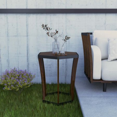 Шестиугольный наружный приставной столик с железной рамой из цельной древесины, с распылительной краской - Шестиугольный наружный приставной столик с железной рамой из цельной древесины, с распылительной краской